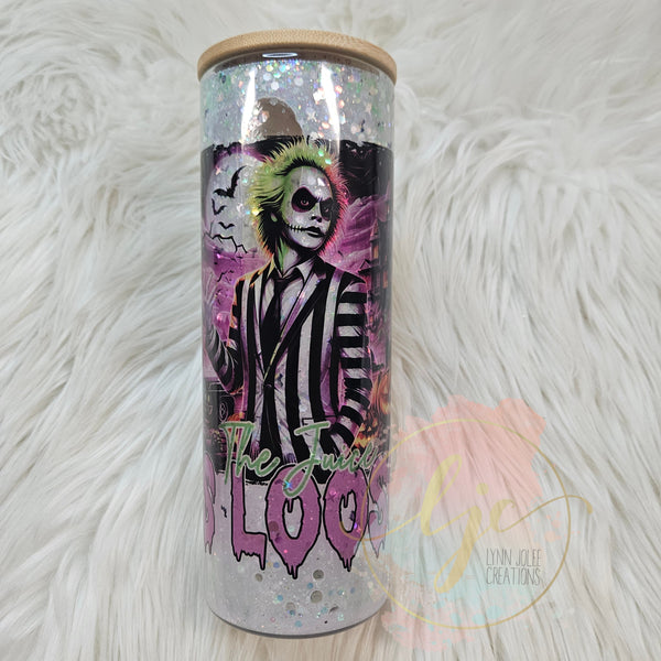 Halloween Beetlejuice inspired snowglobe tumbler