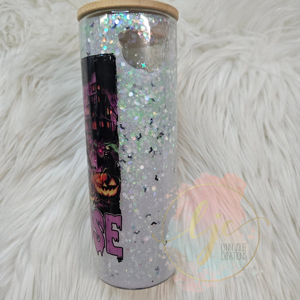 Halloween Beetlejuice inspired snowglobe tumbler