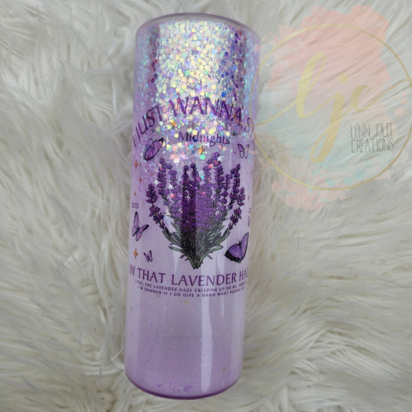 Lavender Haze inspired suspended glitter snow globe tumbler