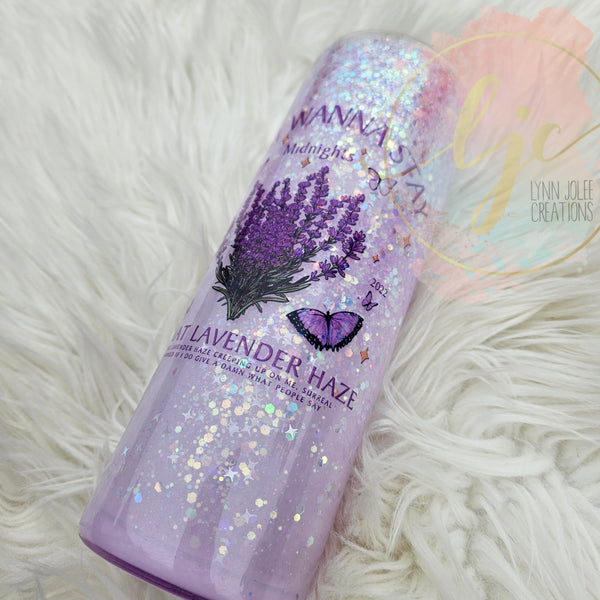 Lavender Haze inspired suspended glitter snow globe tumbler