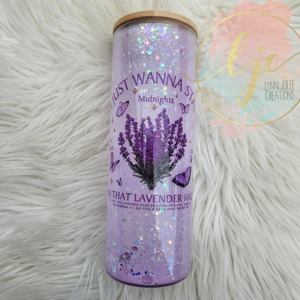 Lavender Haze inspired suspended glitter snow globe tumbler