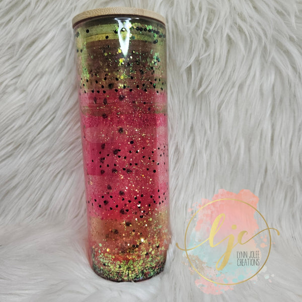 20 oz skinny glass watermelon theme snowglobe